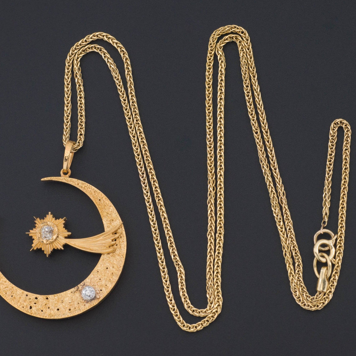Crescent Moon &amp; Shooting Star Pendant | Antique Crescent Moon Pendant - Trademark Antiques