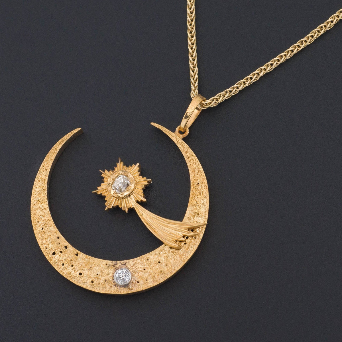 Crescent Moon &amp; Shooting Star Pendant | Antique Crescent Moon Pendant - Trademark Antiques