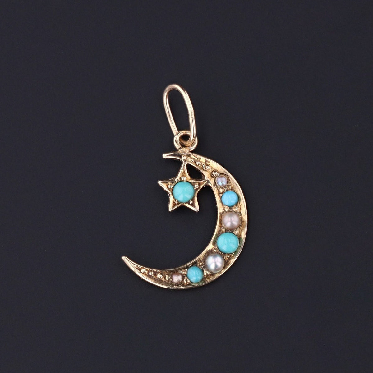 Crescent Moon &amp; Star Charm | 14k Gold Charm - Trademark Antiques