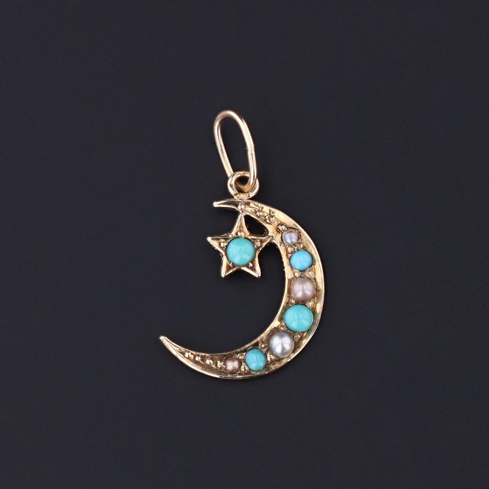 Crescent Moon & Star Charm | 14k Gold Charm - Trademark Antiques