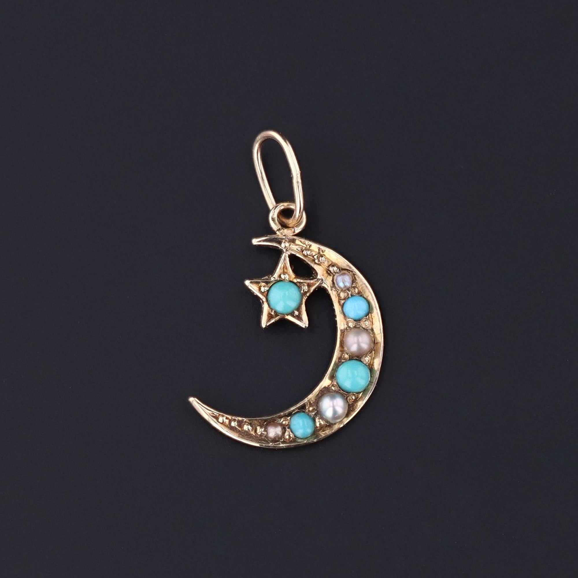 Crescent Moon & Star Charm | 14k Gold Charm - Trademark Antiques