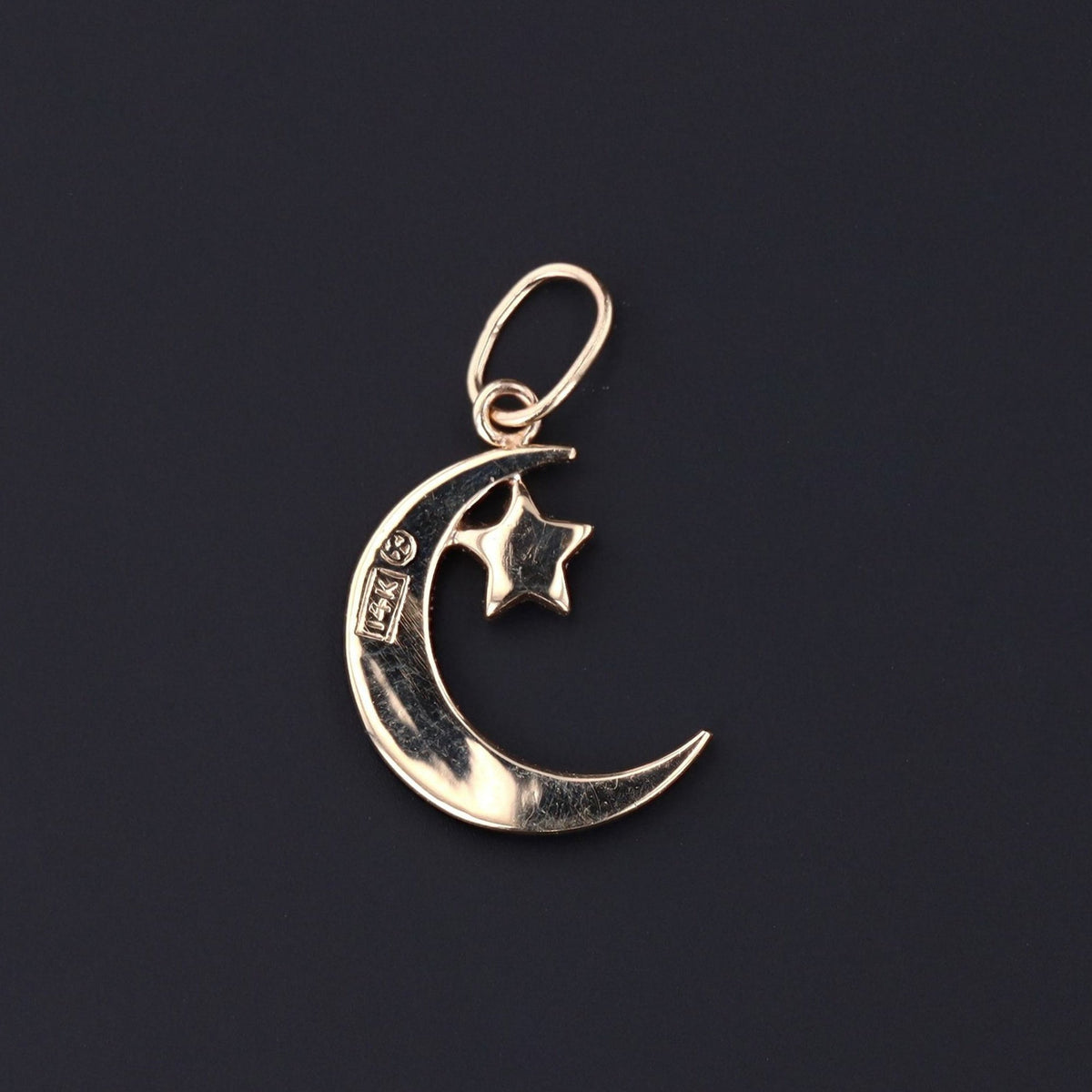 Crescent Moon &amp; Star Charm | 14k Gold Charm - Trademark Antiques