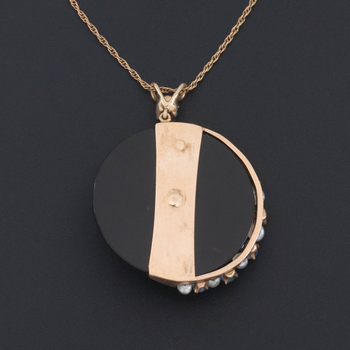 Crescent Moon &amp; Star Pendant | Onyx Diamond Sapphire and Pearl Pendant - Trademark Antiques