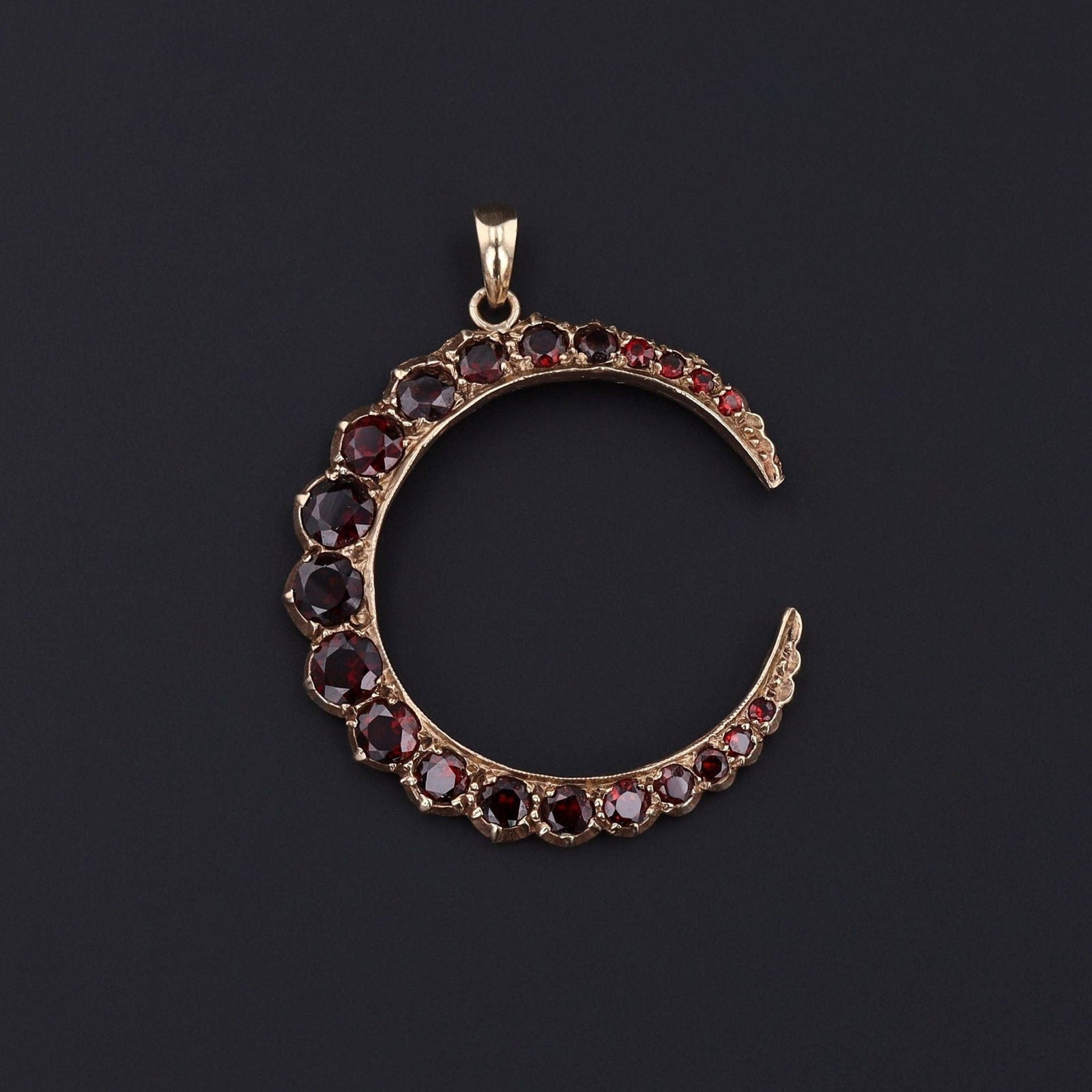 Crescent Pendant | Garnet Pendant - Trademark Antiques