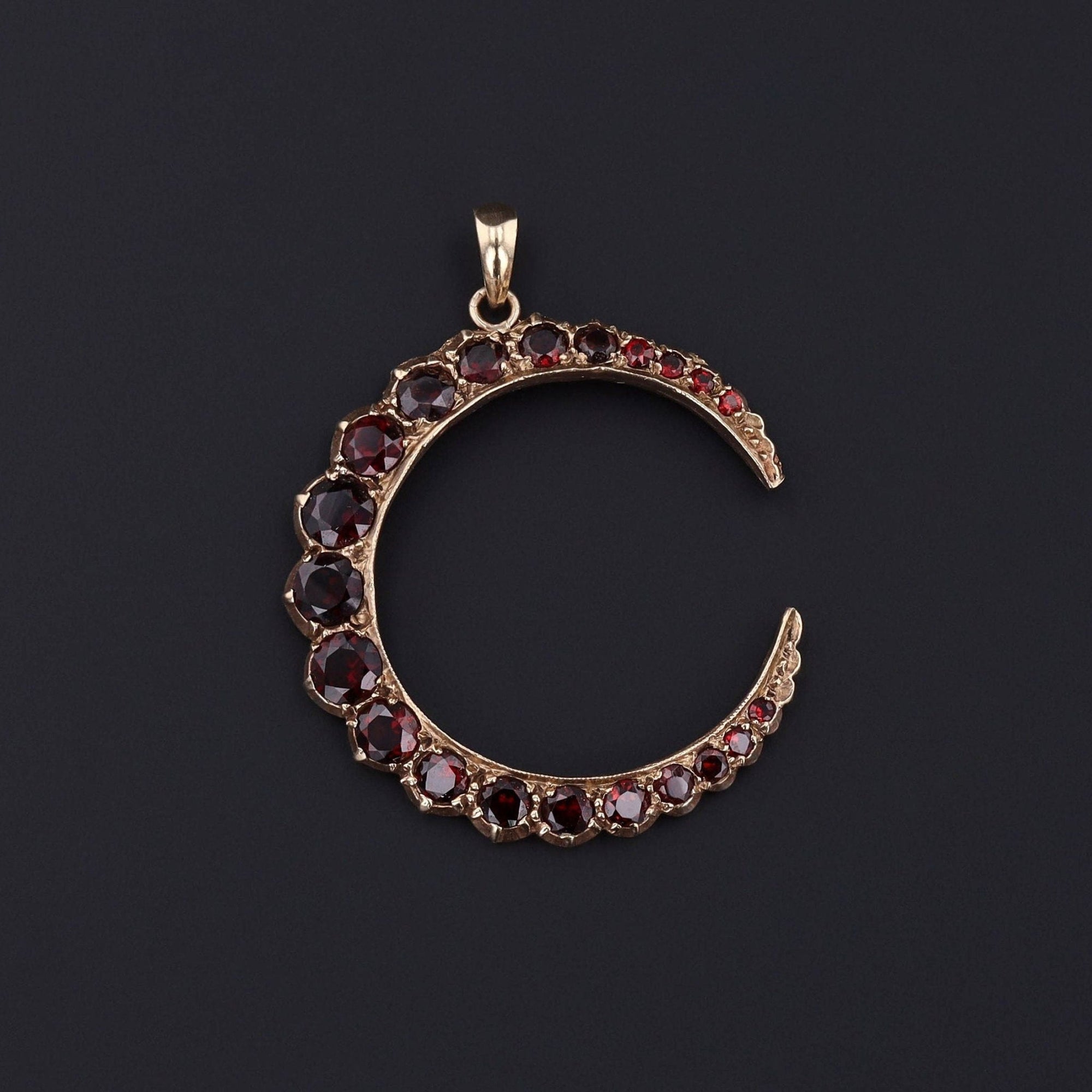 Crescent Pendant | Garnet Pendant - Trademark Antiques