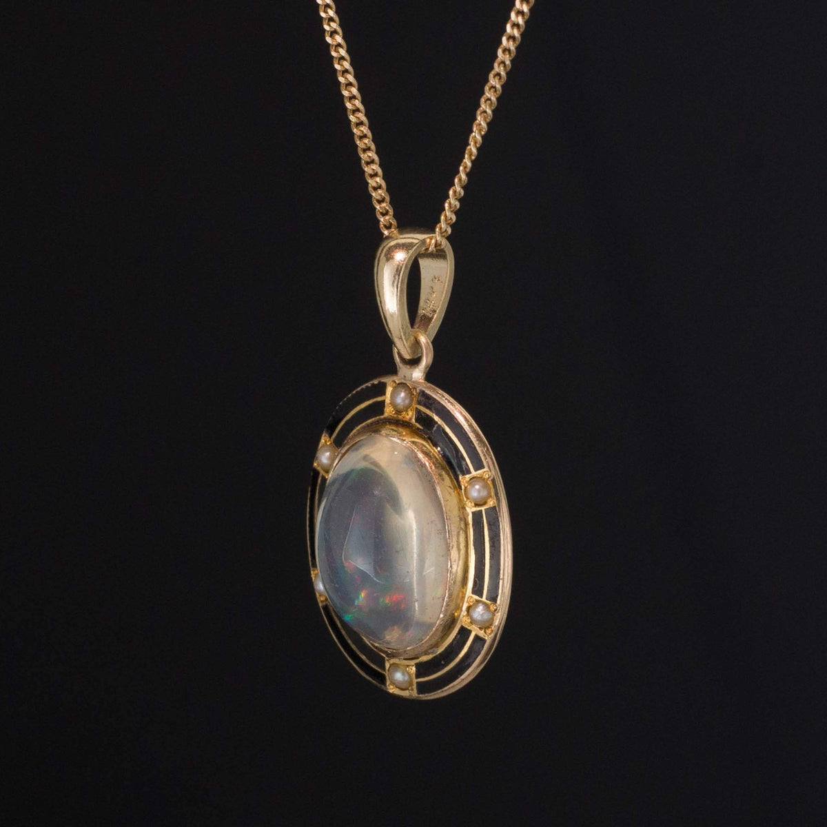 Crystal Opal &amp; Enamel Pendant | Antique Pin Conversion - Trademark Antiques