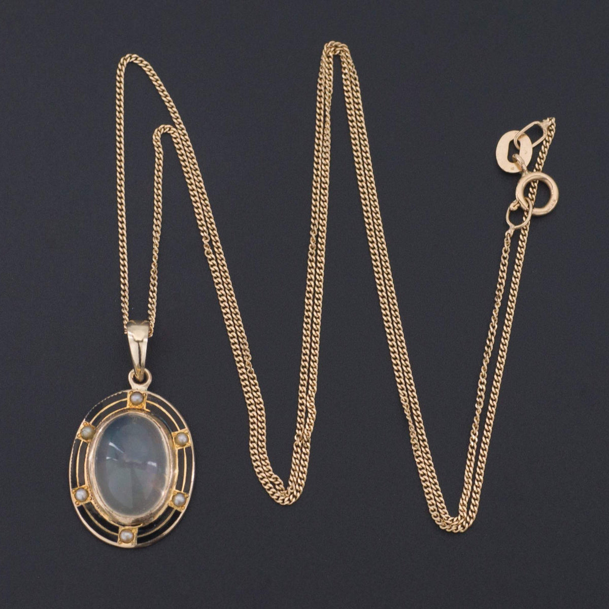 Crystal Opal &amp; Enamel Pendant | Antique Pin Conversion - Trademark Antiques