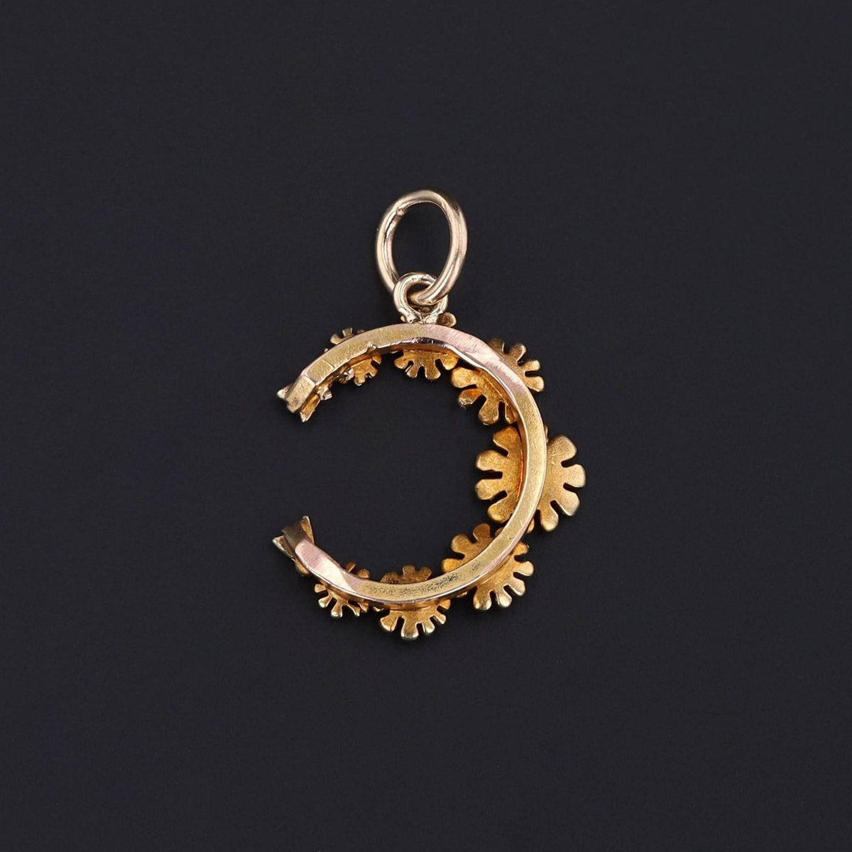 Daisy Crescent Charm | 14k Gold &amp; Enamel Charm - Trademark Antiques