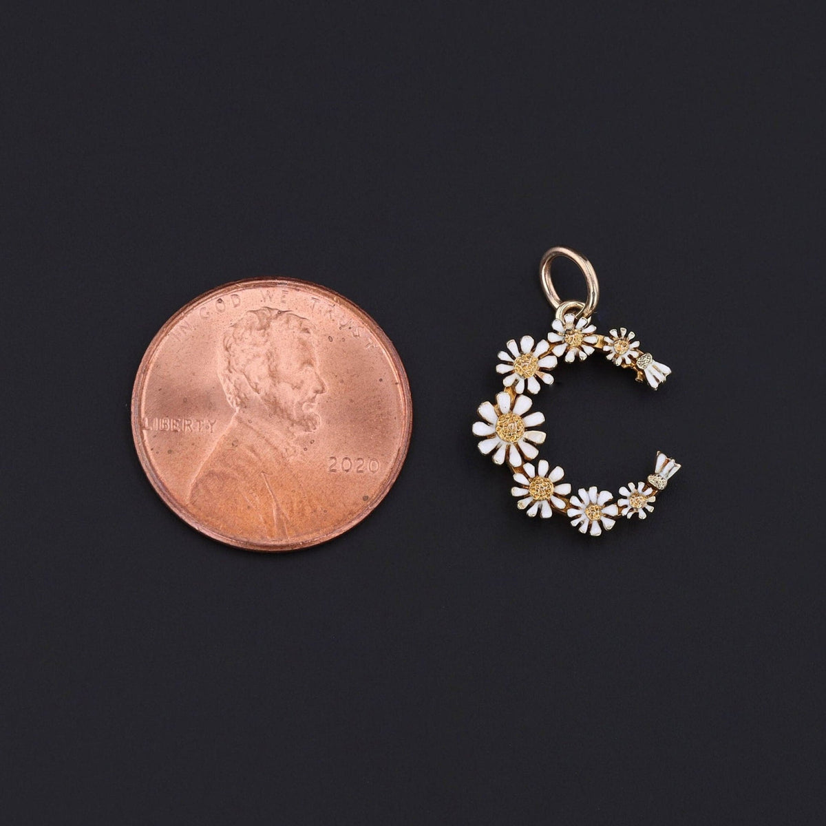 Daisy Crescent Charm | 14k Gold &amp; Enamel Charm - Trademark Antiques