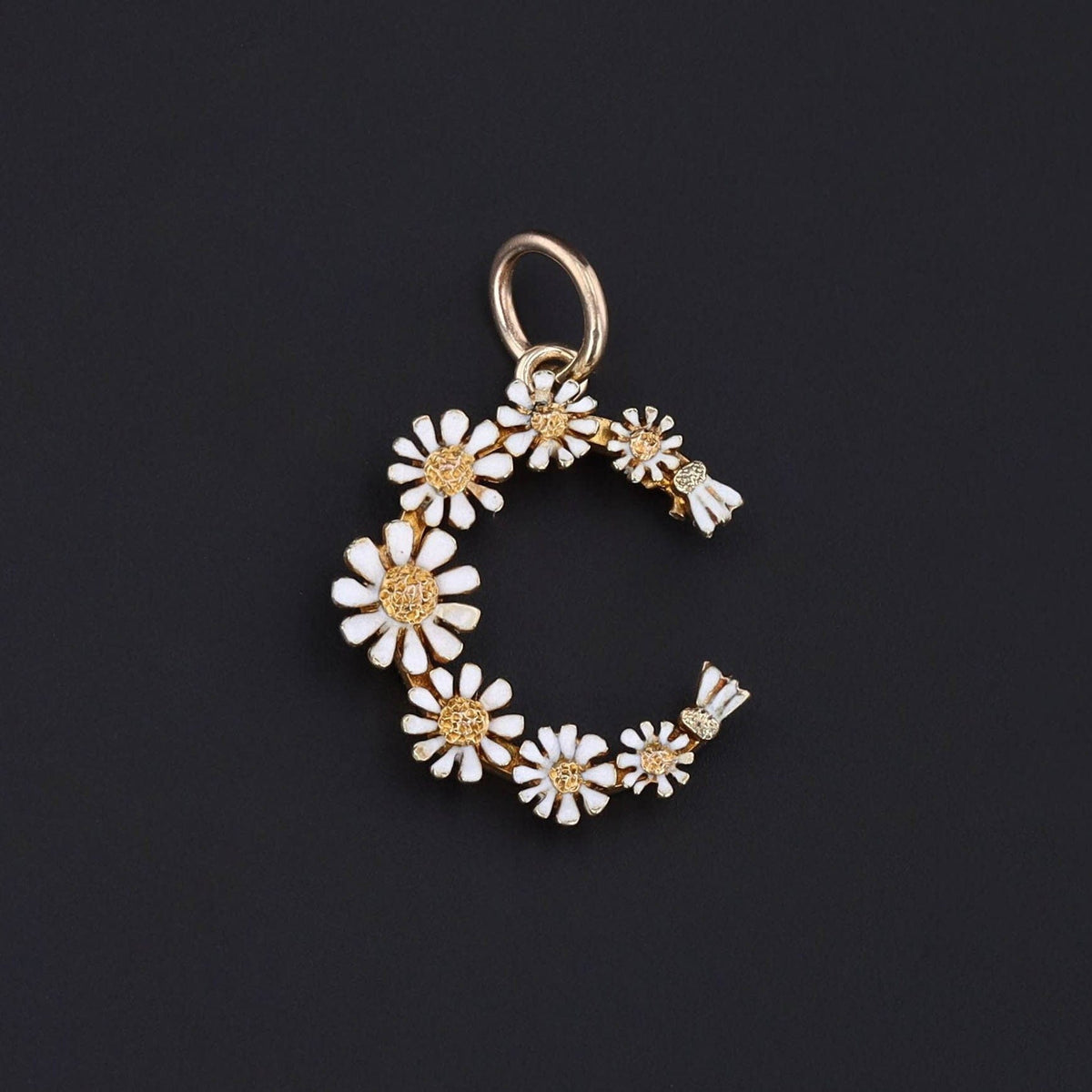 Daisy Crescent Charm | 14k Gold &amp; Enamel Charm - Trademark Antiques