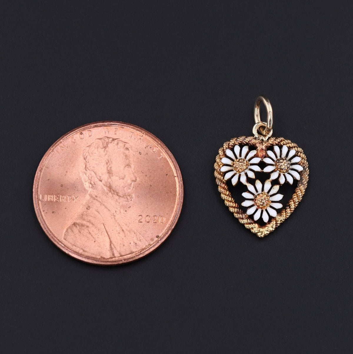 Daisy Heart Charm | Antique Heart Charm - Trademark Antiques