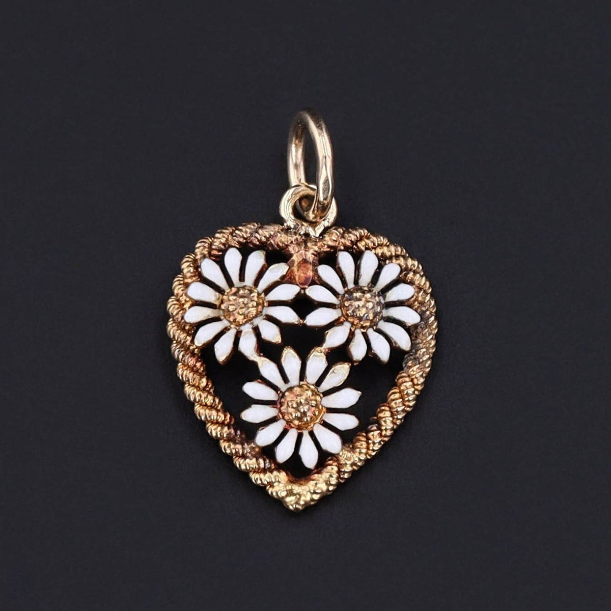 Daisy Heart Charm | Antique Heart Charm - Trademark Antiques