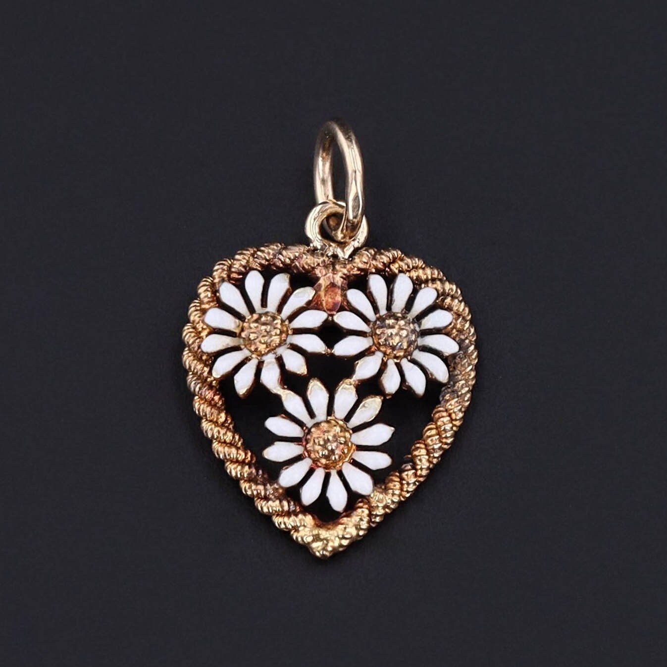 Daisy Heart Charm | Antique Heart Charm - Trademark Antiques