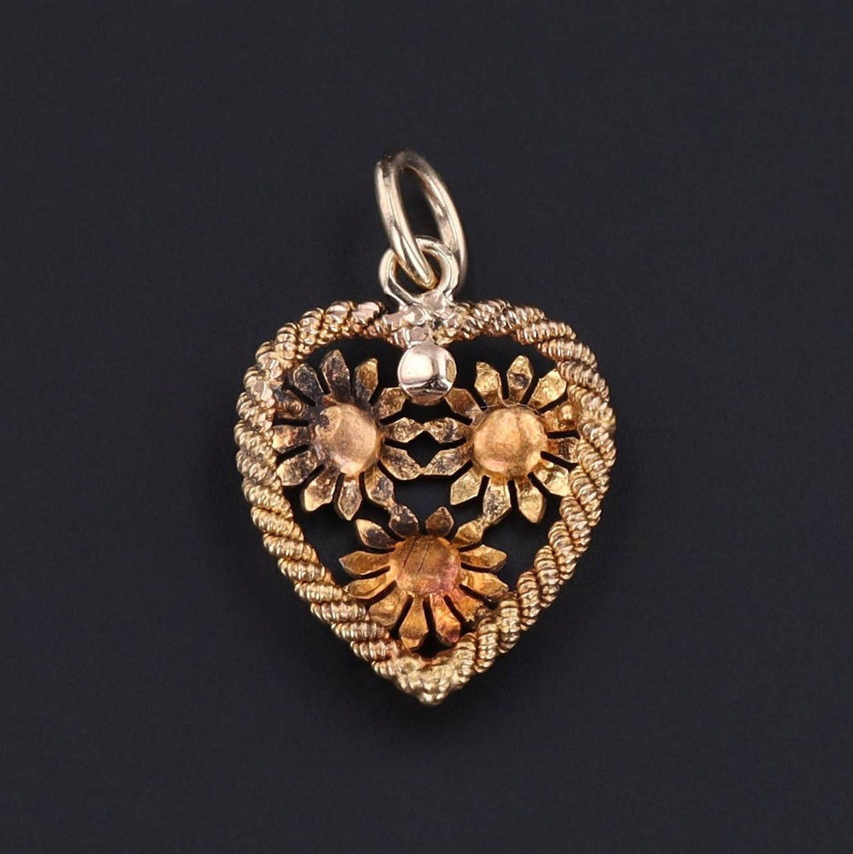 Daisy Heart Charm | Antique Heart Charm - Trademark Antiques