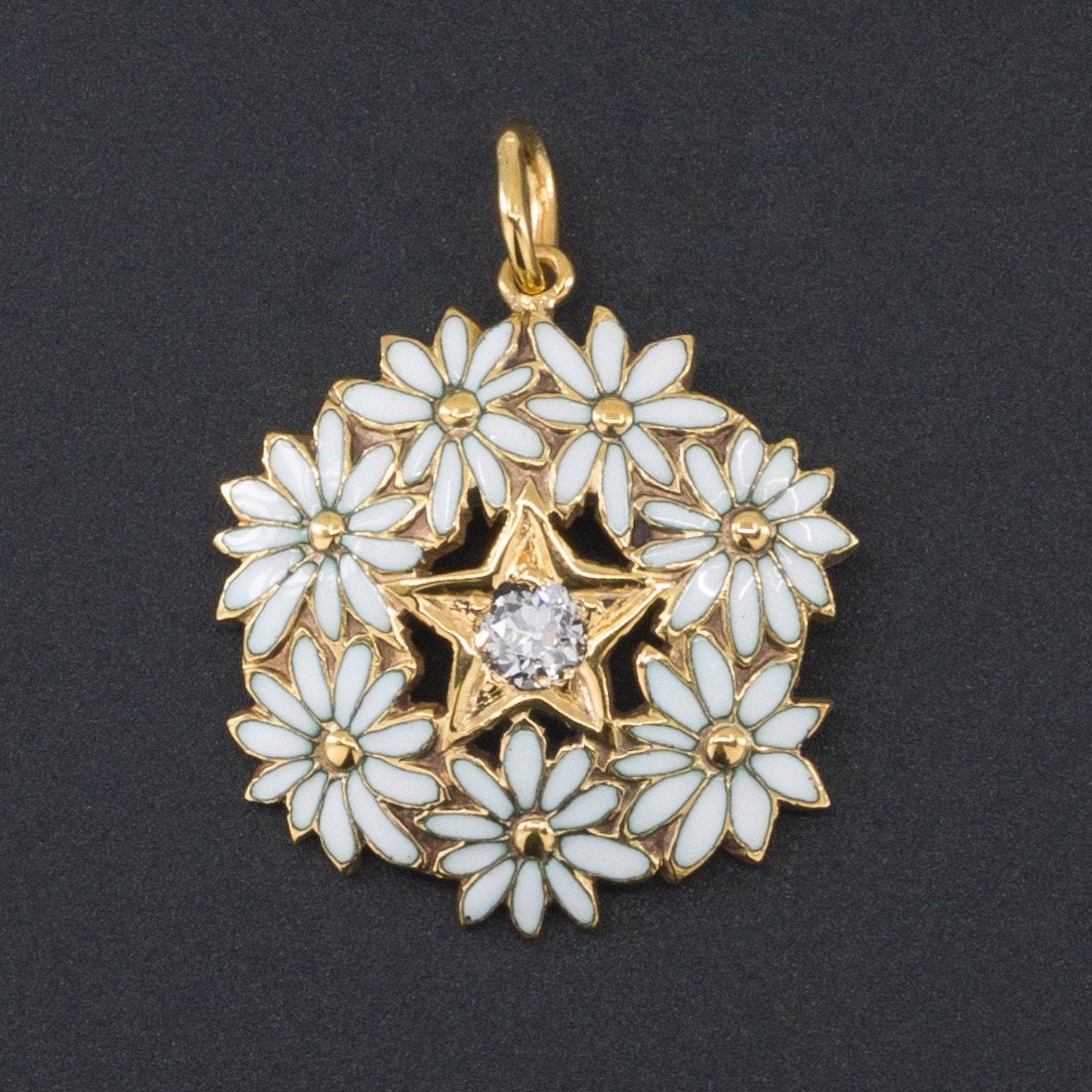 Daisy Pendant | Enamel & Diamond Flower Pendant - Trademark Antiques