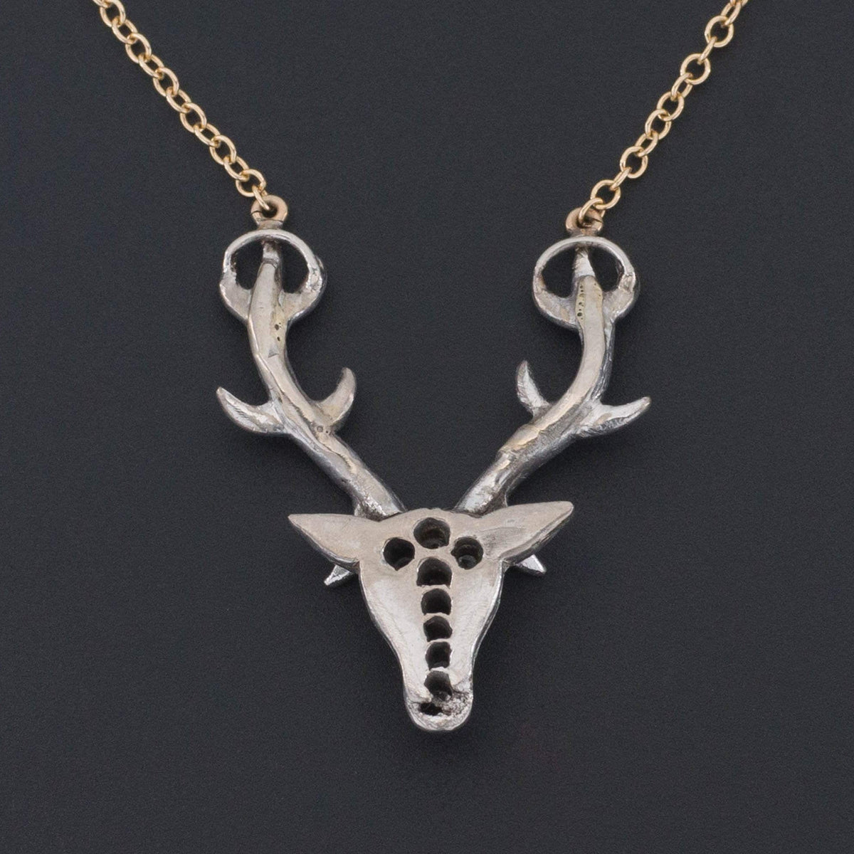 Deer or Stag Necklace | 14k Gold &amp; Platinum Stag Necklace - Trademark Antiques