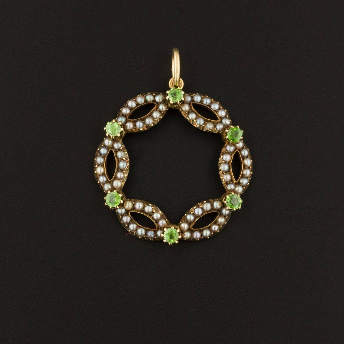 Demantoid Garnet &amp; Pearl Pendant | Circle Pendant - Trademark Antiques