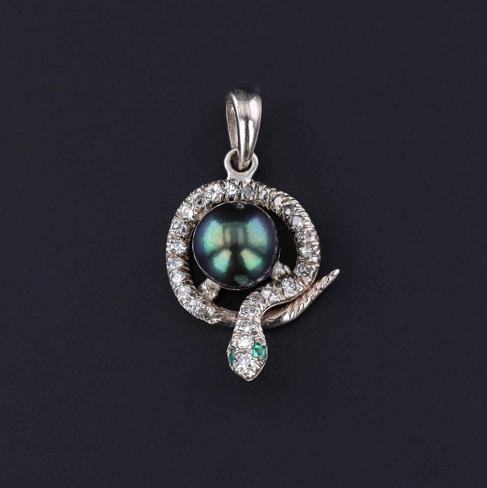 Diamond and Pearl Snake Pendant of 14k Gold - Trademark Antiques