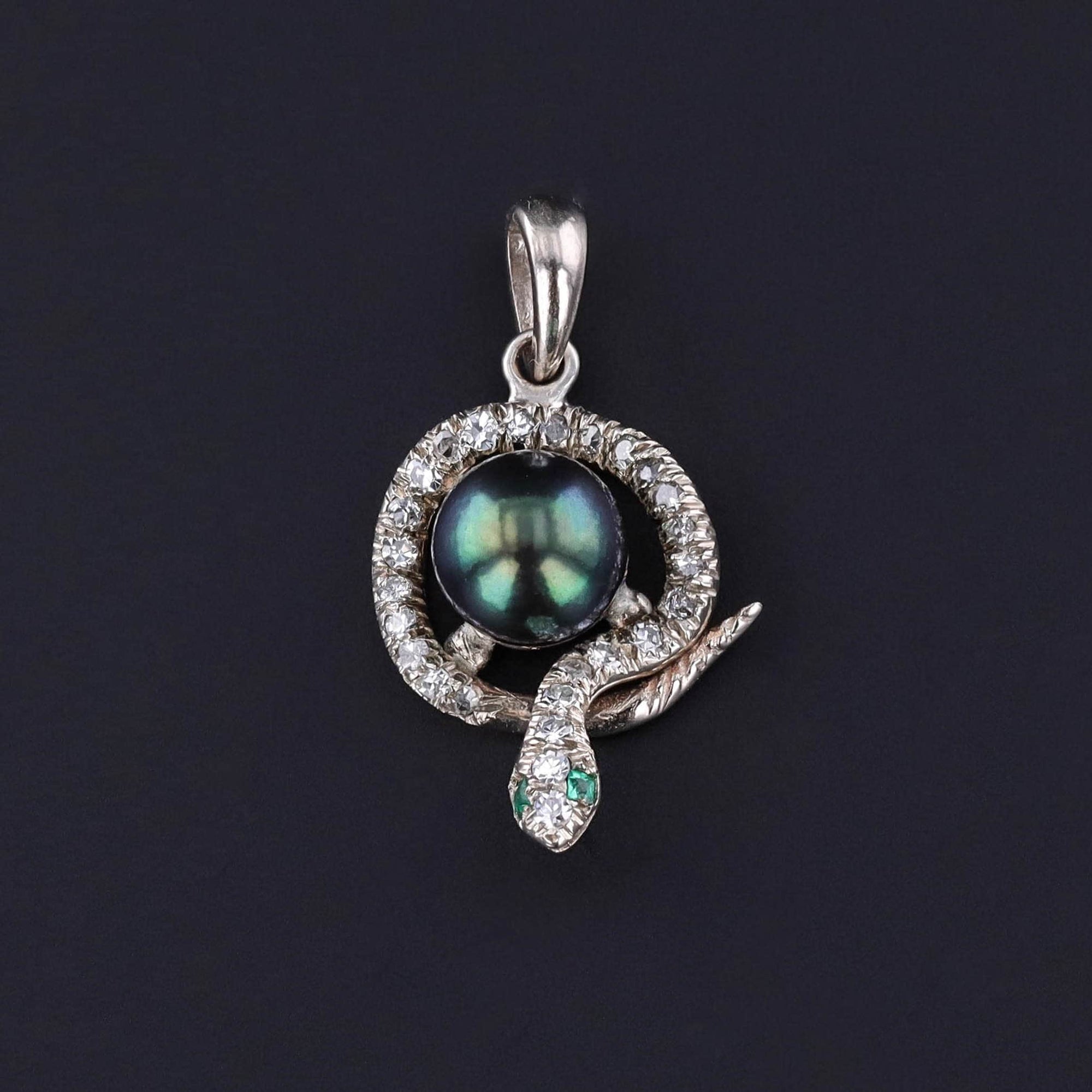 Diamond and Pearl Snake Pendant of 14k Gold - Trademark Antiques