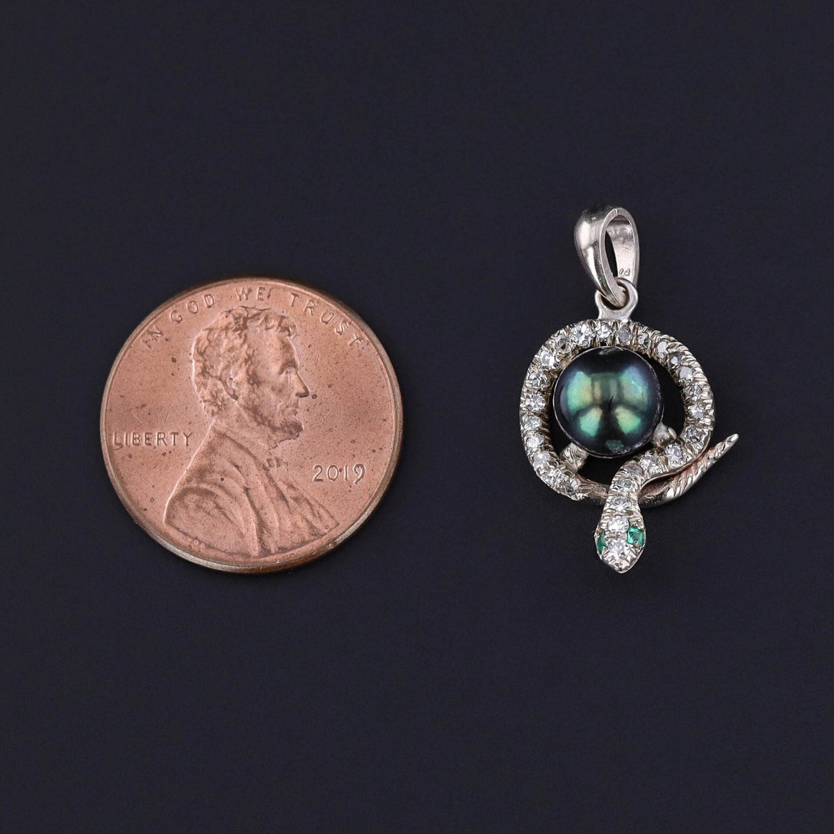 Diamond and Pearl Snake Pendant of 14k Gold - Trademark Antiques