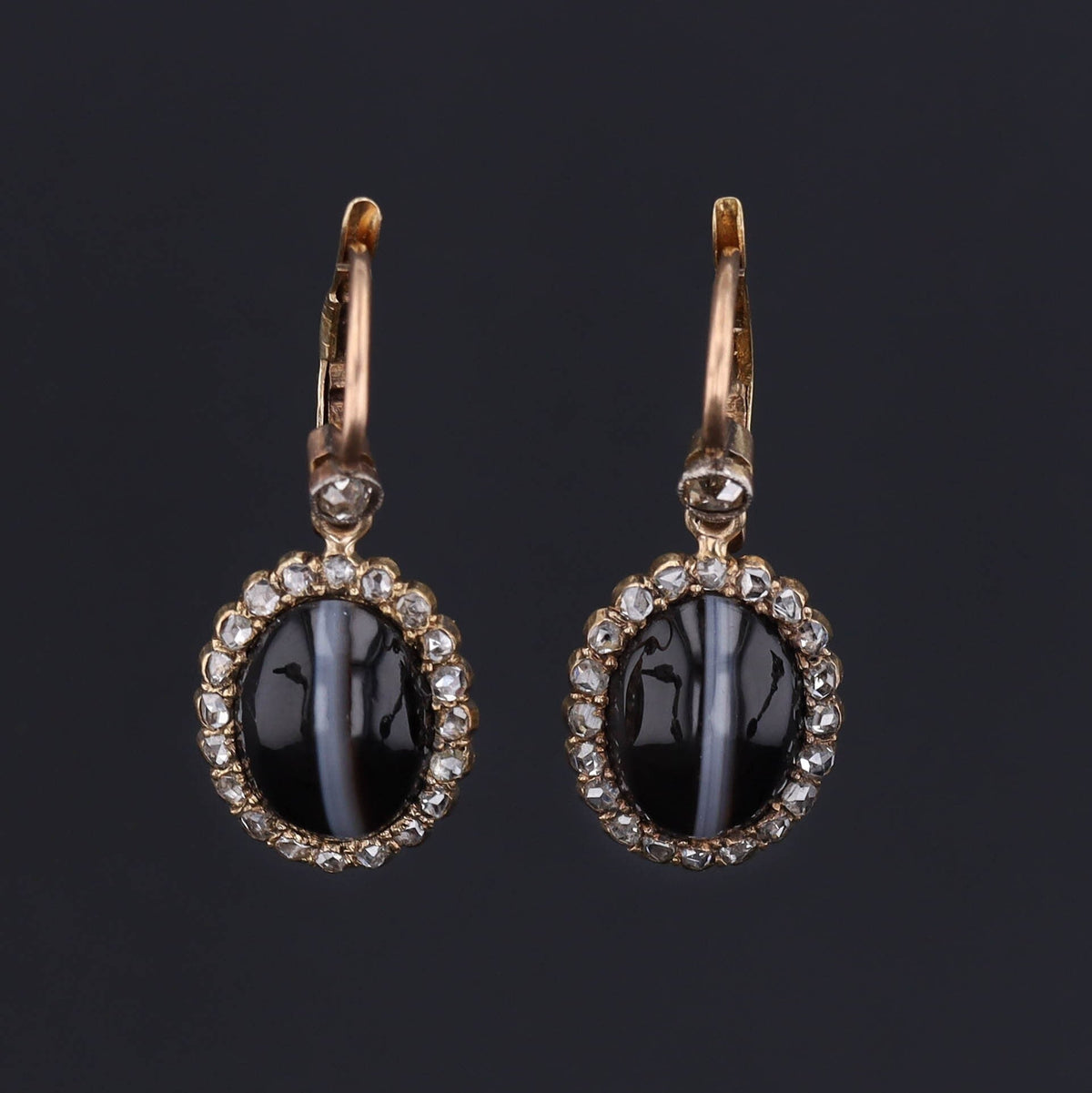 Diamond &amp; Banded Agate Earrings | Antique Agate Earrings - Trademark Antiques