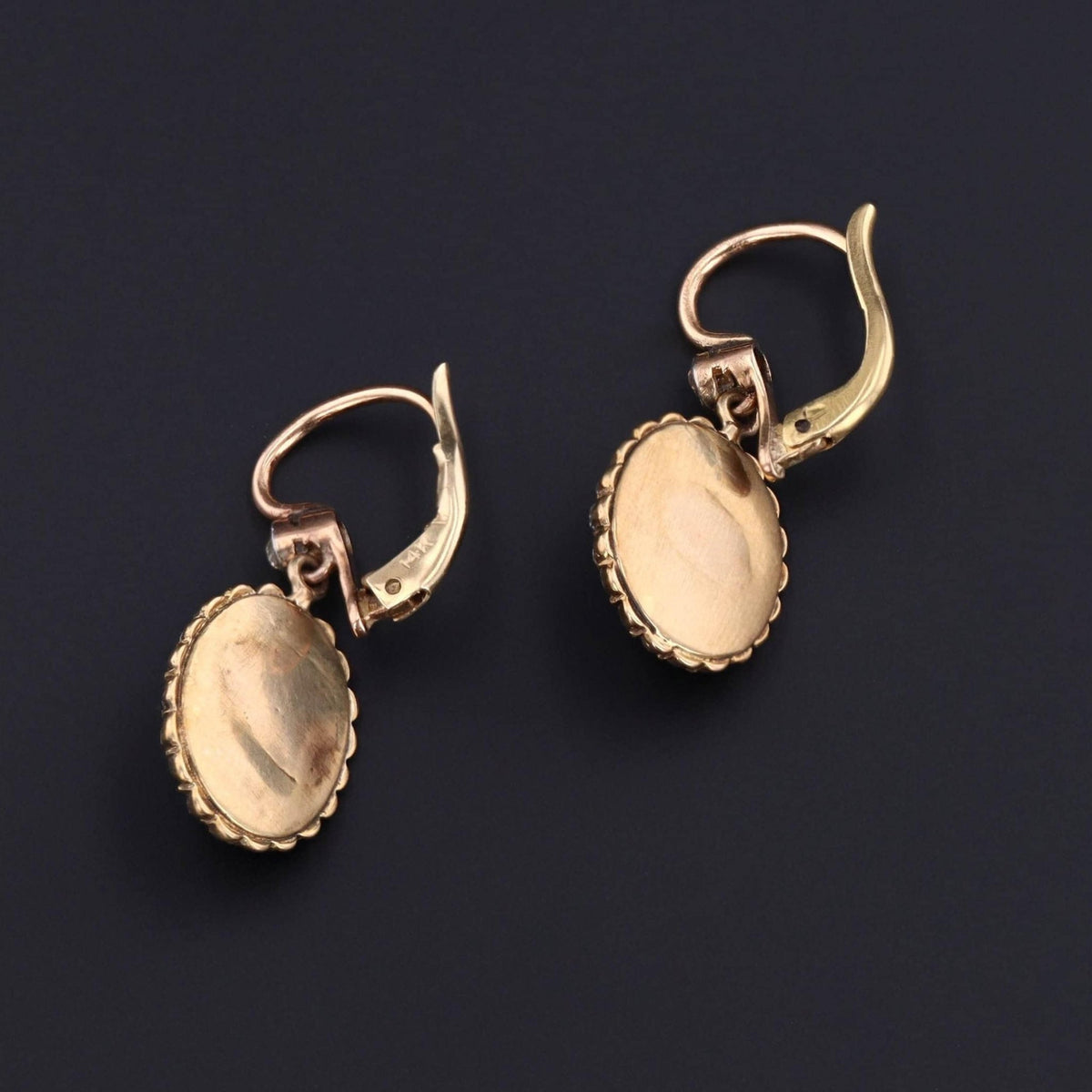 Diamond &amp; Banded Agate Earrings | Antique Agate Earrings - Trademark Antiques