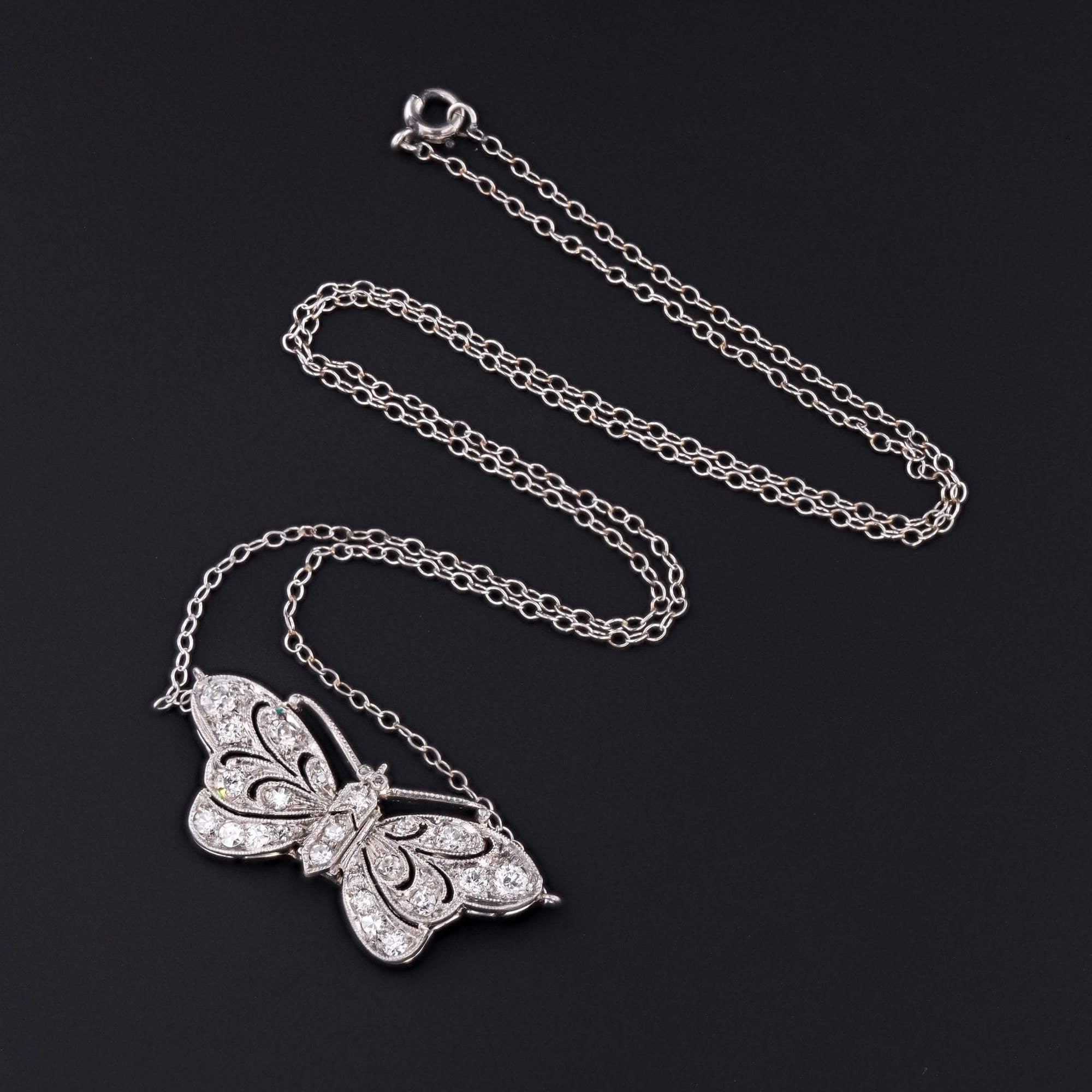 Diamond Butterfly Necklace | Platinum Butterfly - Trademark Antiques