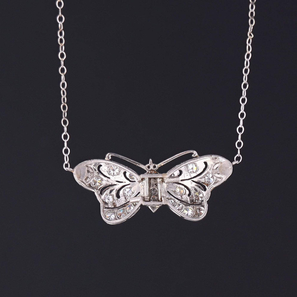 Diamond Butterfly Necklace | Platinum Butterfly - Trademark Antiques