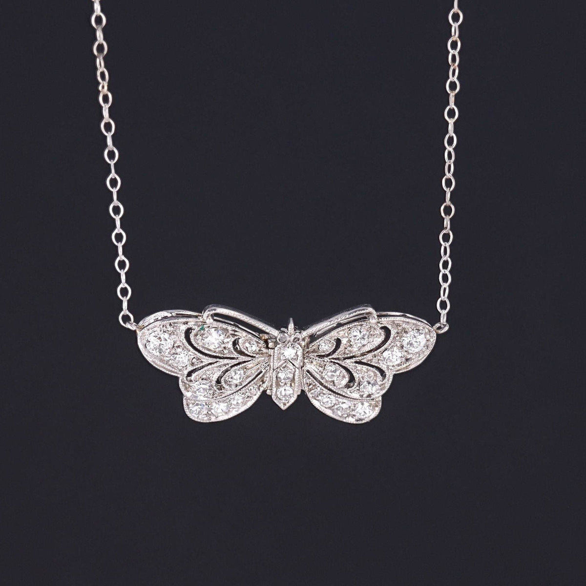 Diamond Butterfly Necklace | Platinum Butterfly - Trademark Antiques