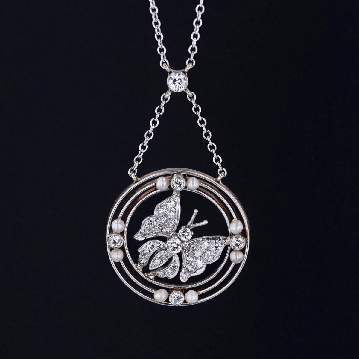 Diamond Butterfly Necklace | Vintage Pin Conversion Necklace - Trademark Antiques