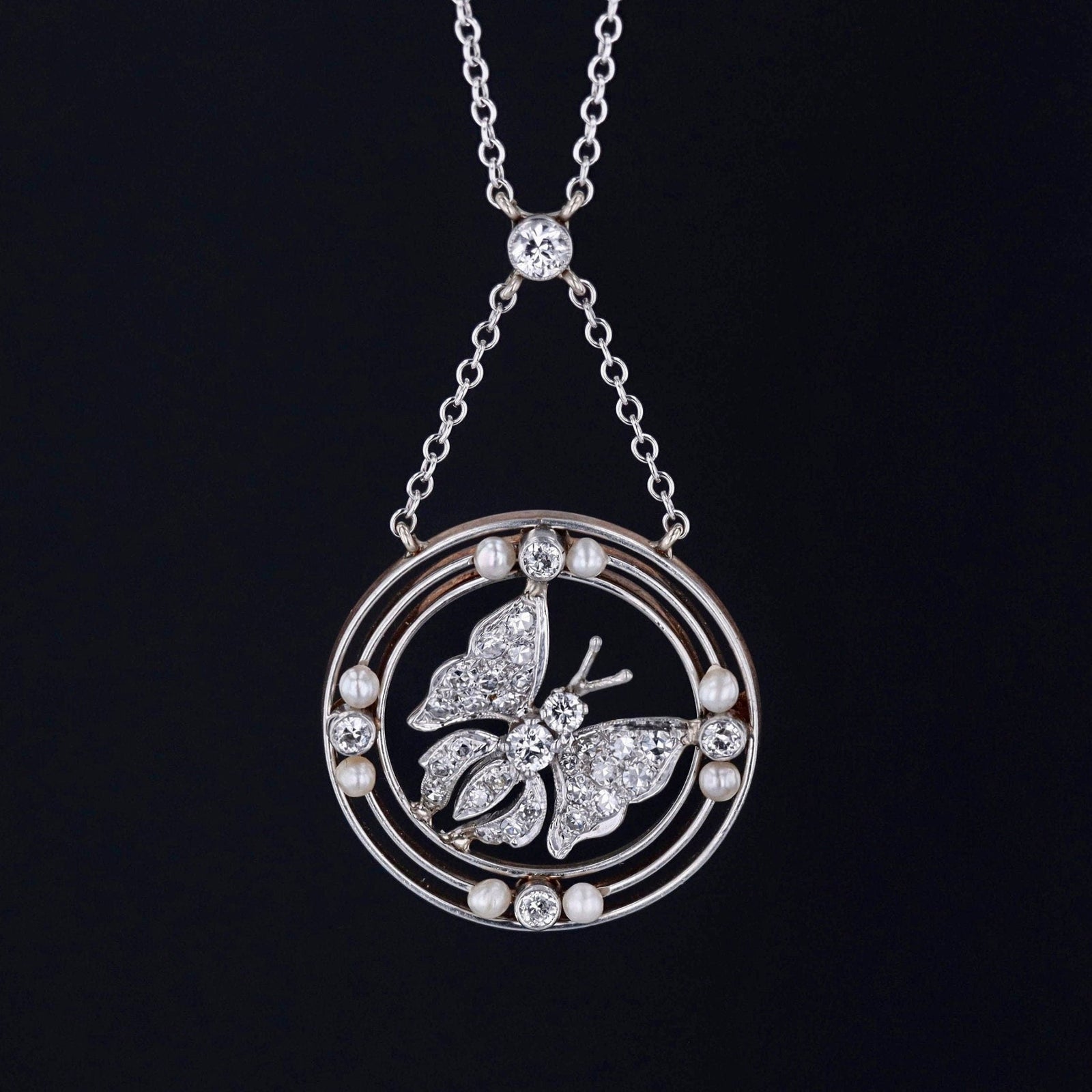Diamond Butterfly Necklace | Vintage Pin Conversion Necklace - Trademark Antiques