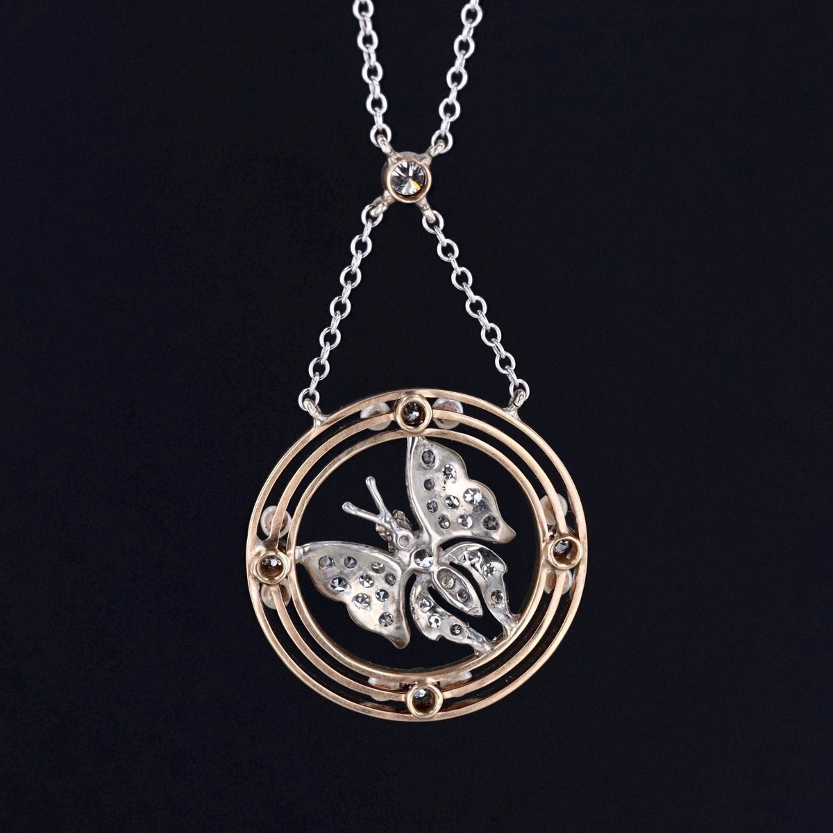 Diamond Butterfly Necklace | Vintage Pin Conversion Necklace - Trademark Antiques