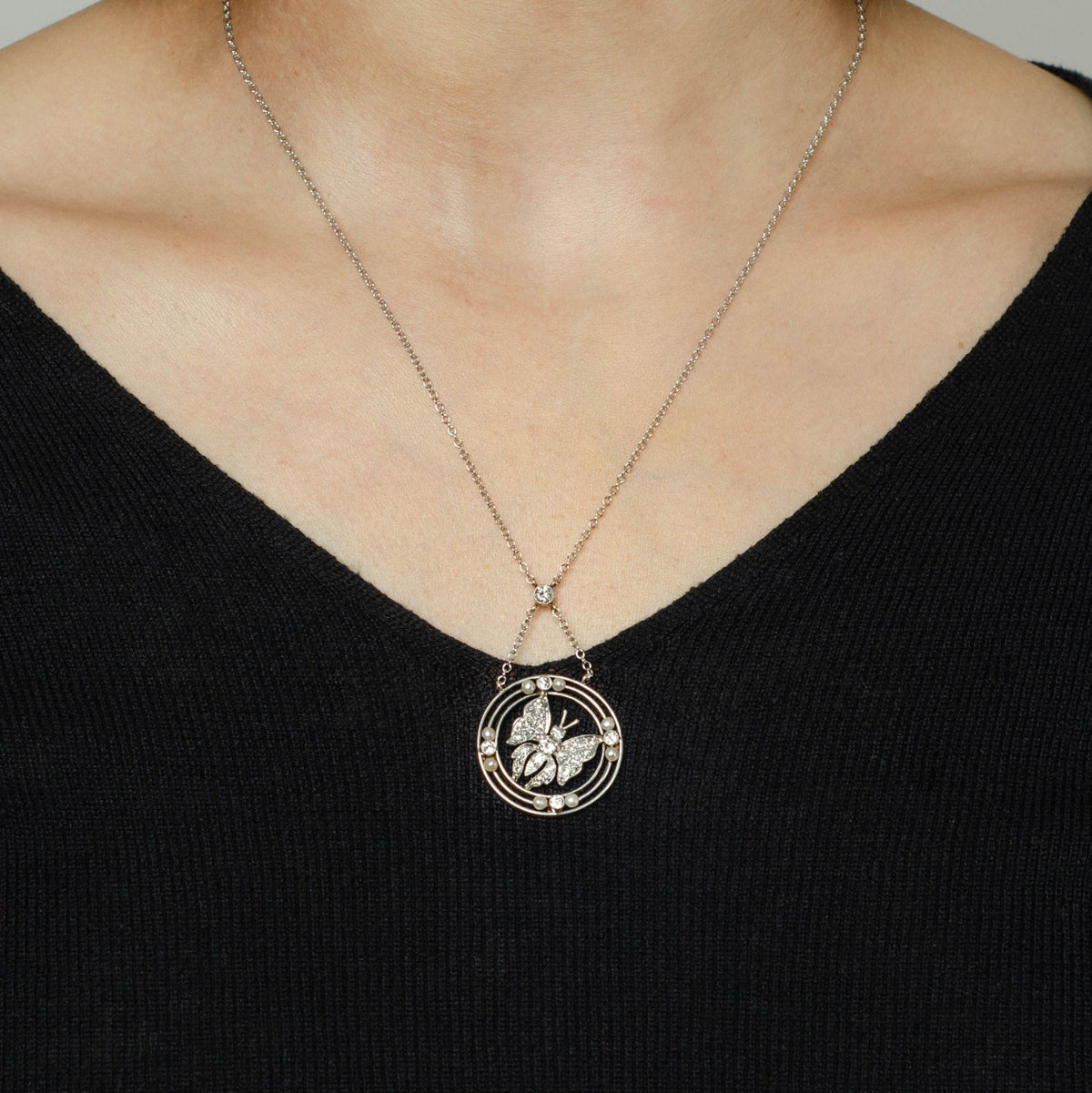Diamond Butterfly Necklace | Vintage Pin Conversion Necklace - Trademark Antiques