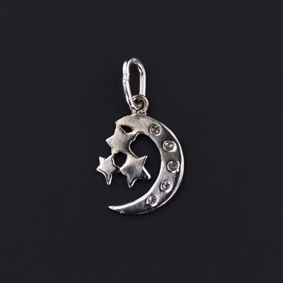 Diamond Crescent Moon Charm | Vintage Moon &amp; Star Charm - Trademark Antiques