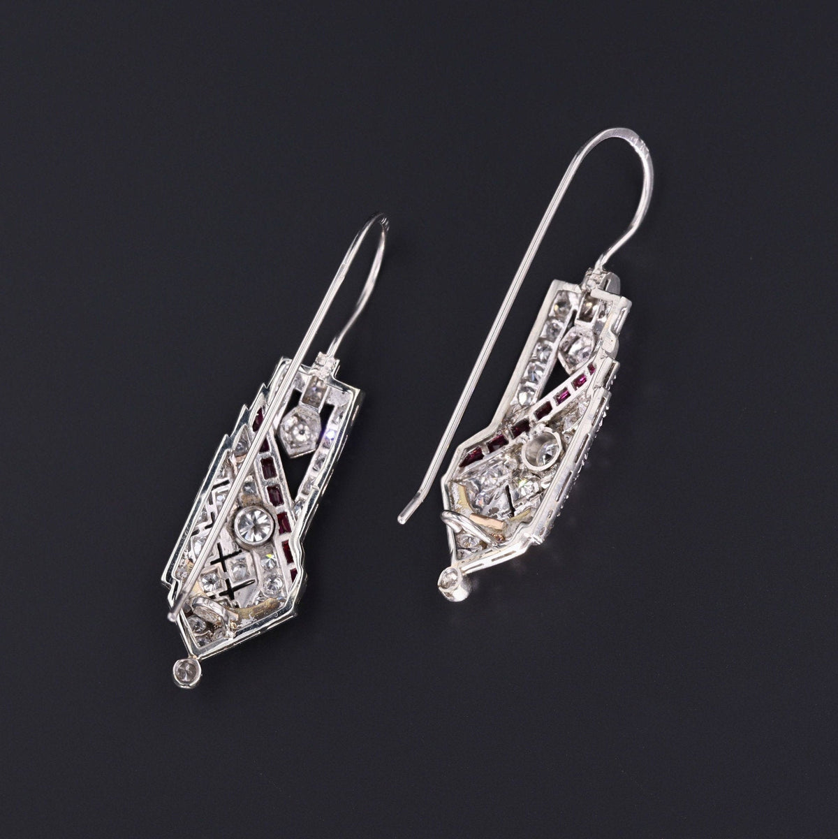 Diamond Earrings | Vintage Diamond &amp; Synthetic Ruby Earrings - Trademark Antiques