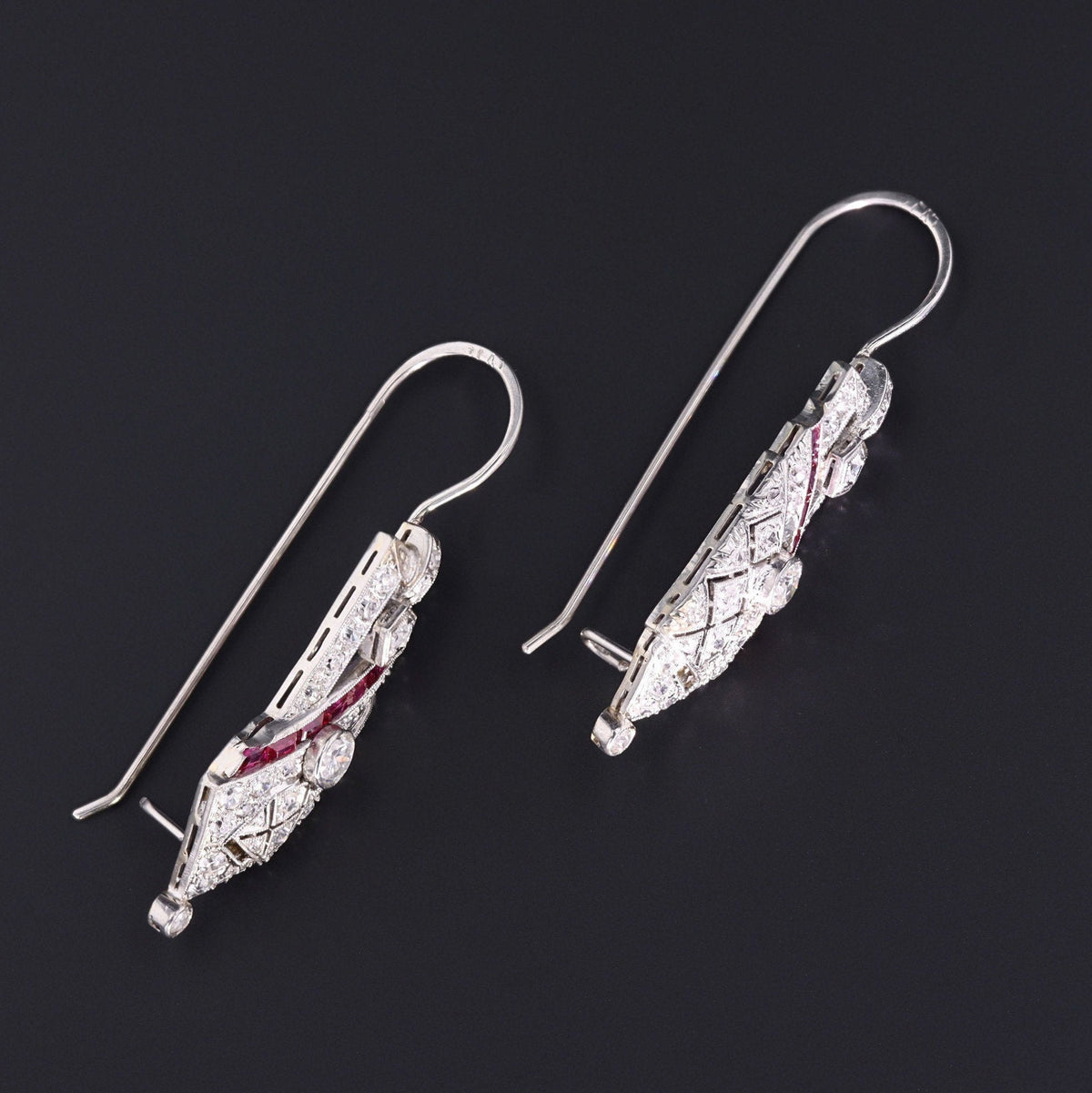 Diamond Earrings | Vintage Diamond &amp; Synthetic Ruby Earrings - Trademark Antiques