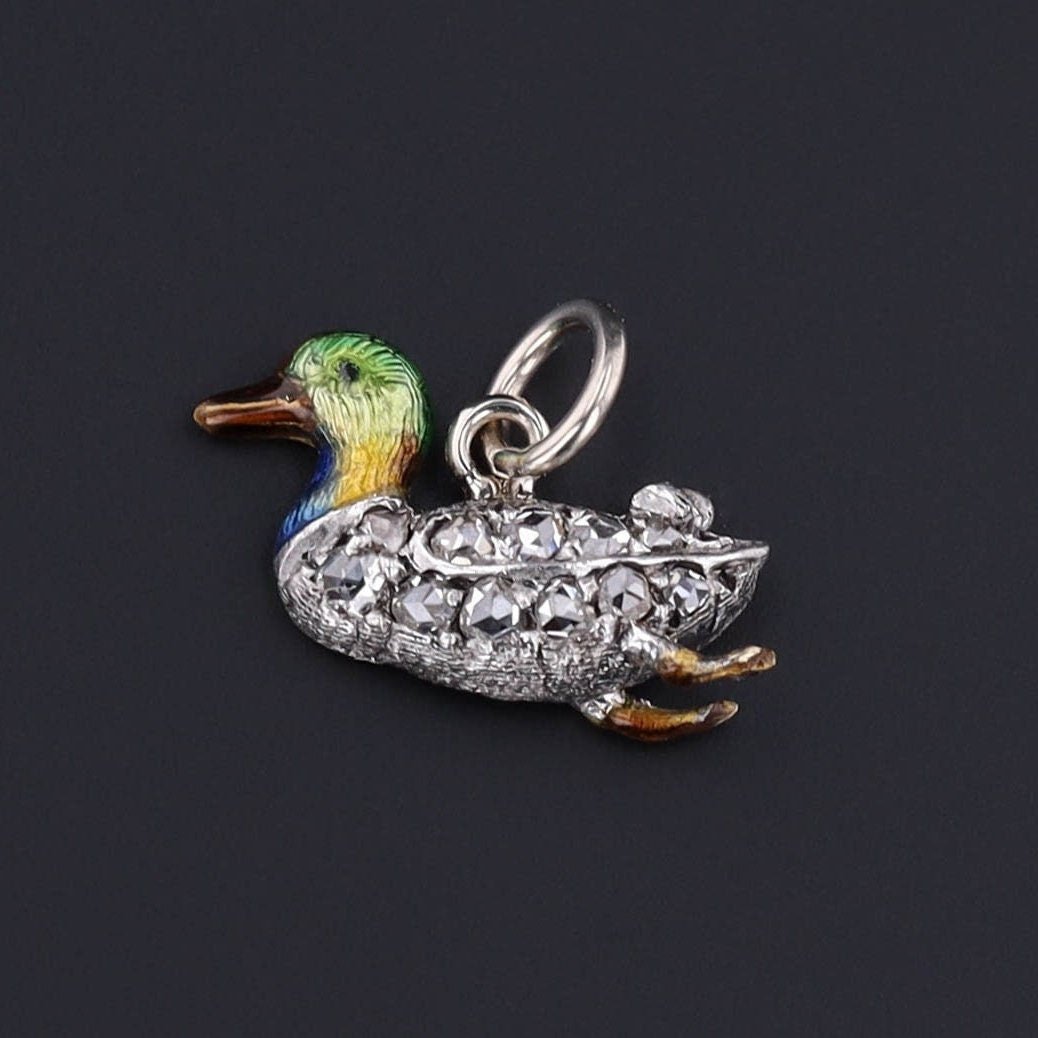 Diamond &amp; Enamel Duck Charm | Antique Duck Charm - Trademark Antiques