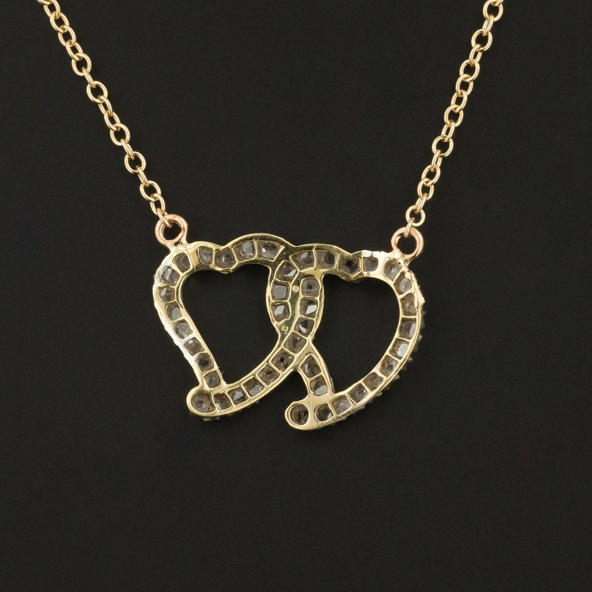 Diamond Entwined Hearts Necklace | Diamond Double Heart Necklace - Trademark Antiques