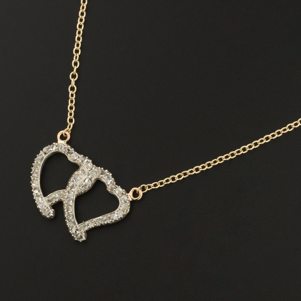 Diamond Entwined Hearts Necklace | Diamond Double Heart Necklace - Trademark Antiques