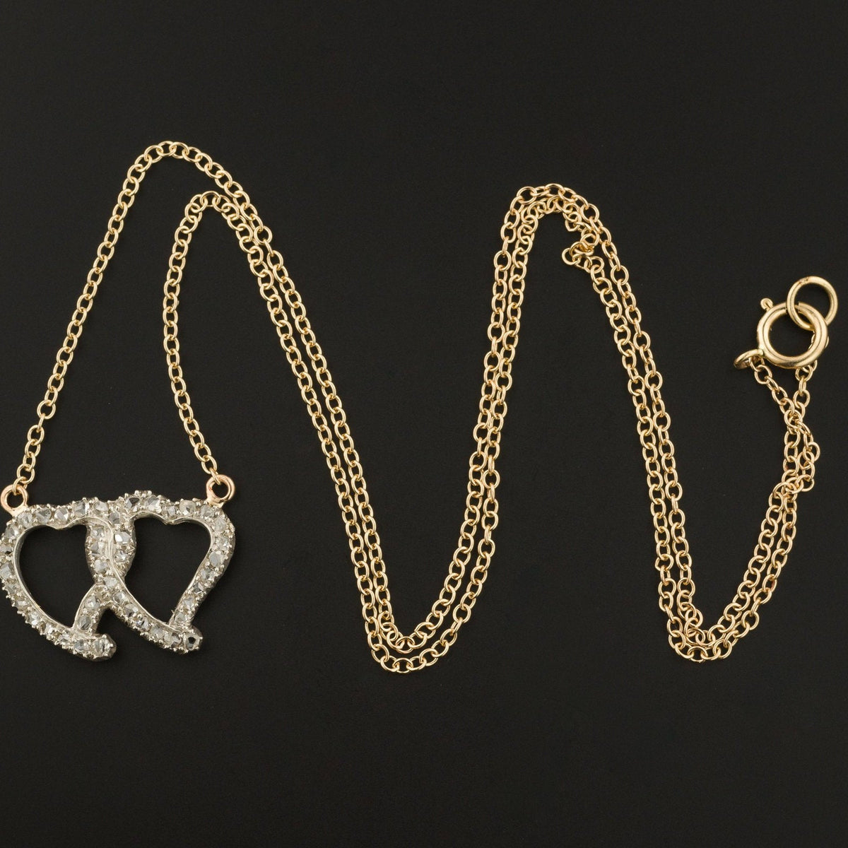 Diamond Entwined Hearts Necklace | Diamond Double Heart Necklace - Trademark Antiques