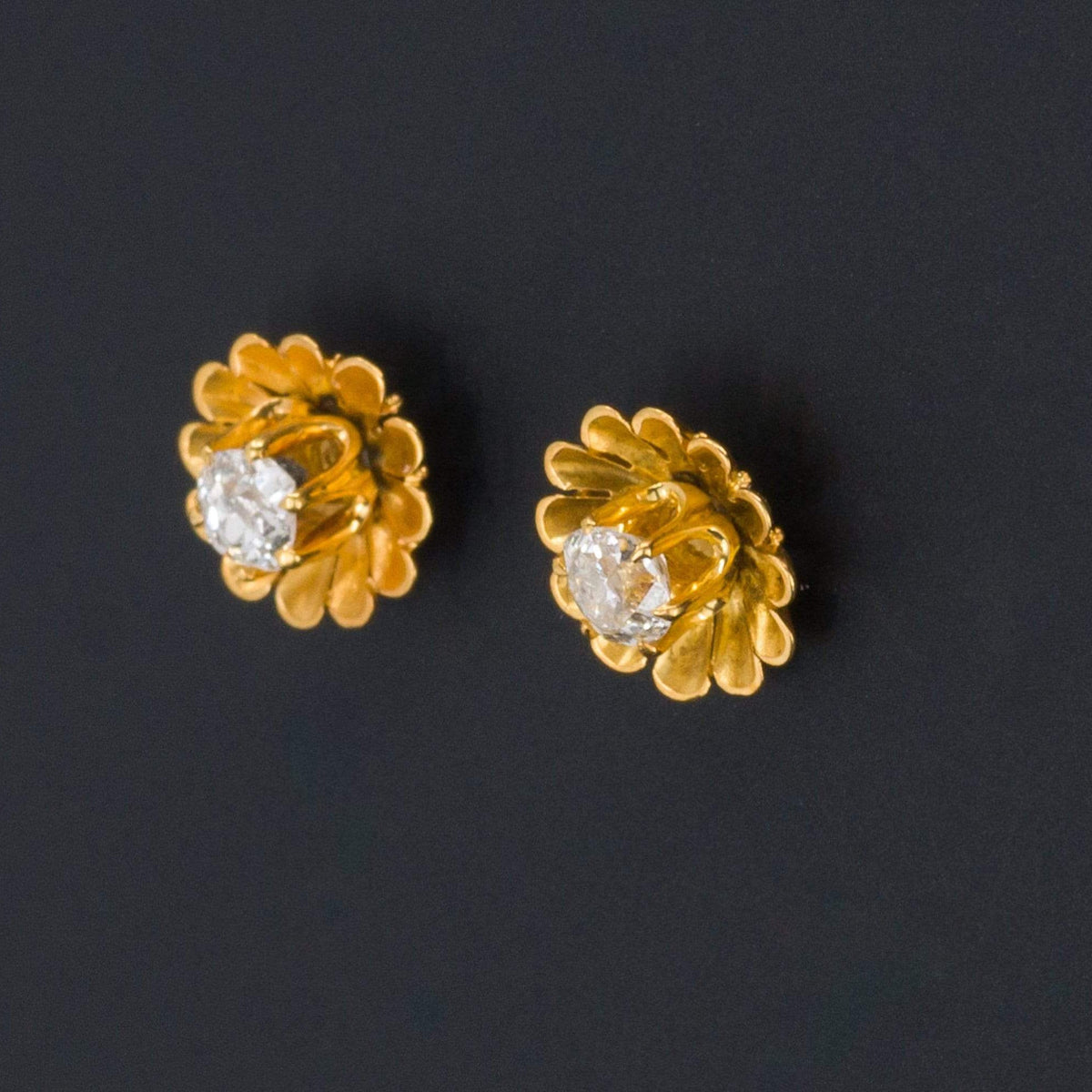 Diamond Flower Earrings | 14k Gold &amp; Diamond Earrings - Trademark Antiques
