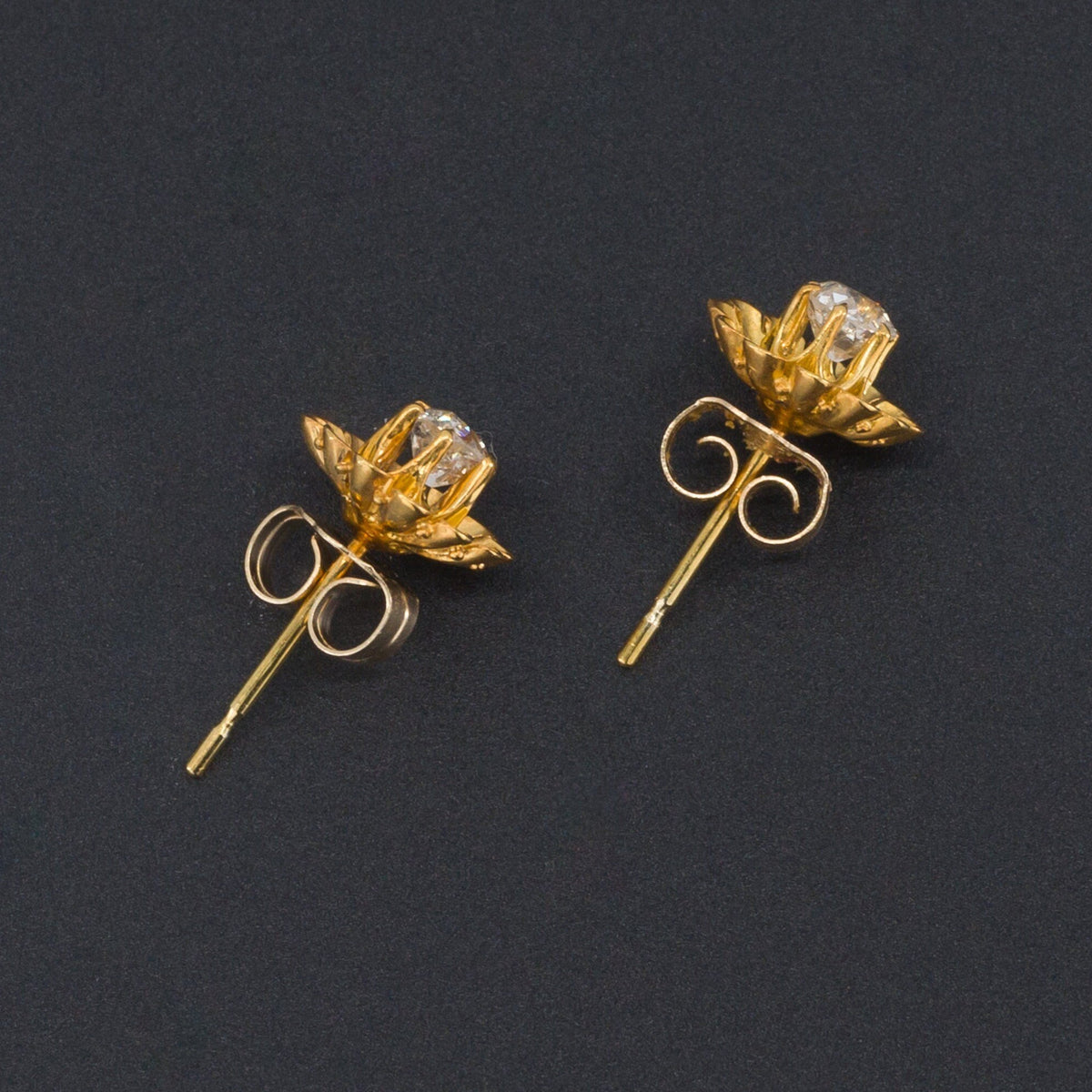 Diamond Flower Earrings | 14k Gold &amp; Diamond Earrings - Trademark Antiques