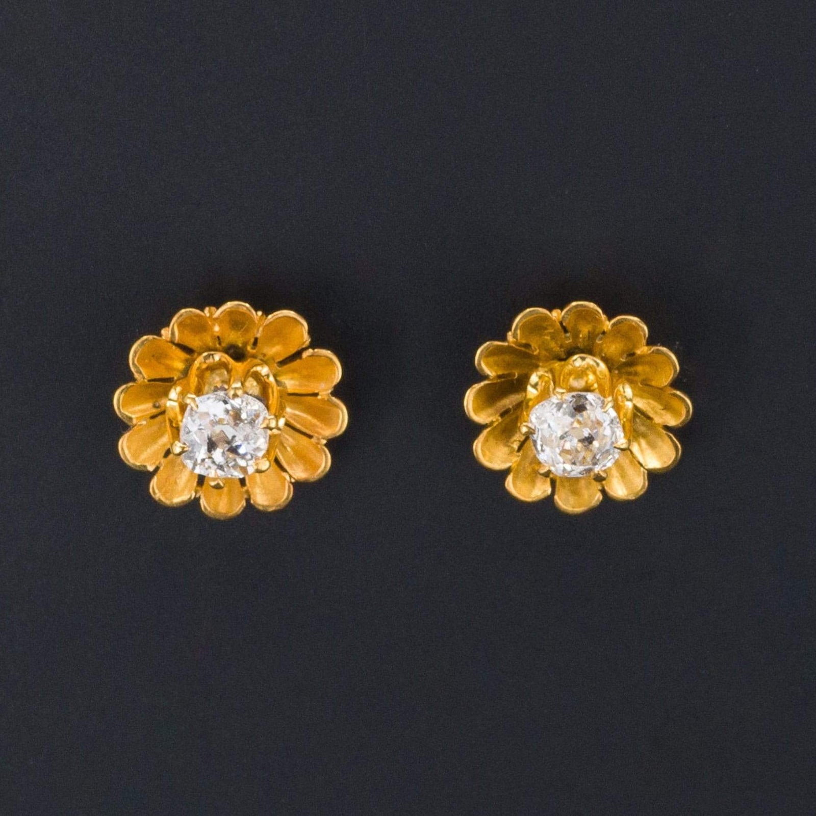 Diamond Flower Earrings | 14k Gold & Diamond Earrings - Trademark Antiques