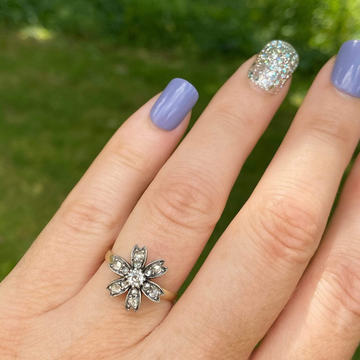 Diamond Flower Ring | Antique Flower Ring - Trademark Antiques