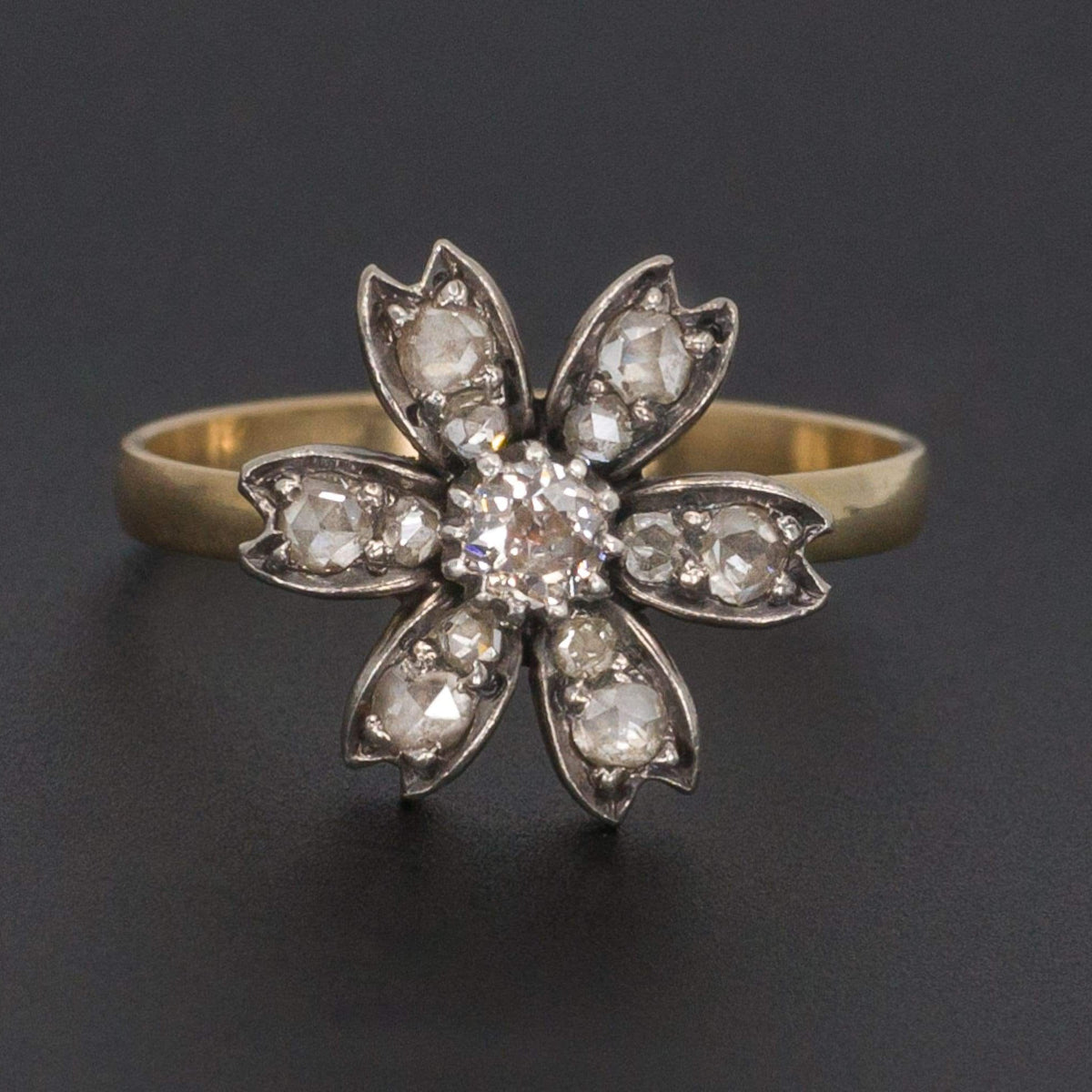Diamond Flower Ring | Antique Flower Ring - Trademark Antiques