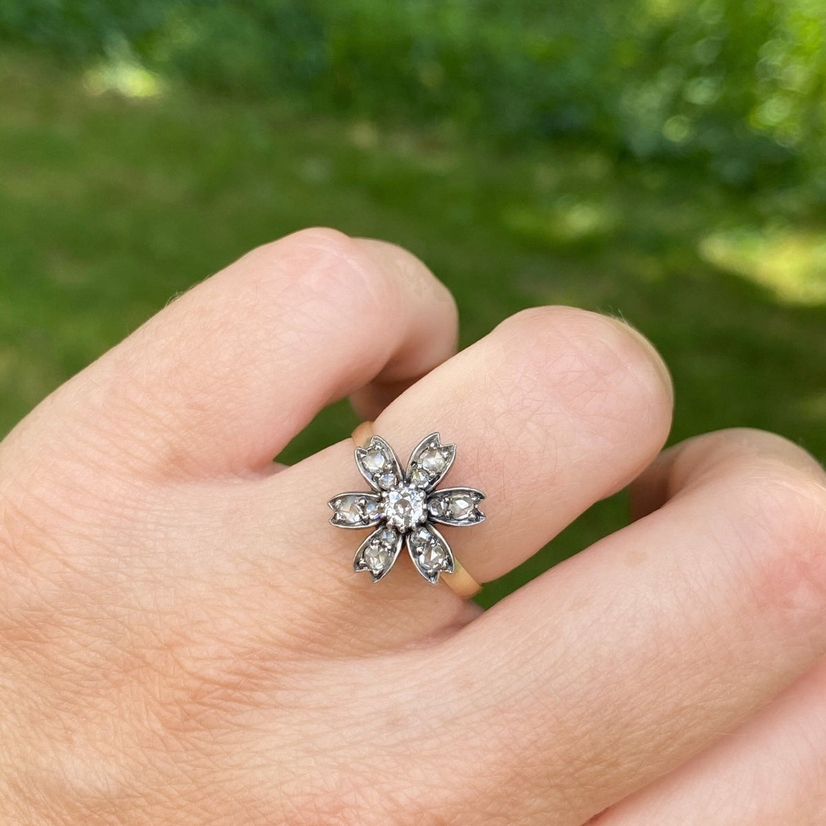 Diamond Flower Ring | Antique Flower Ring - Trademark Antiques