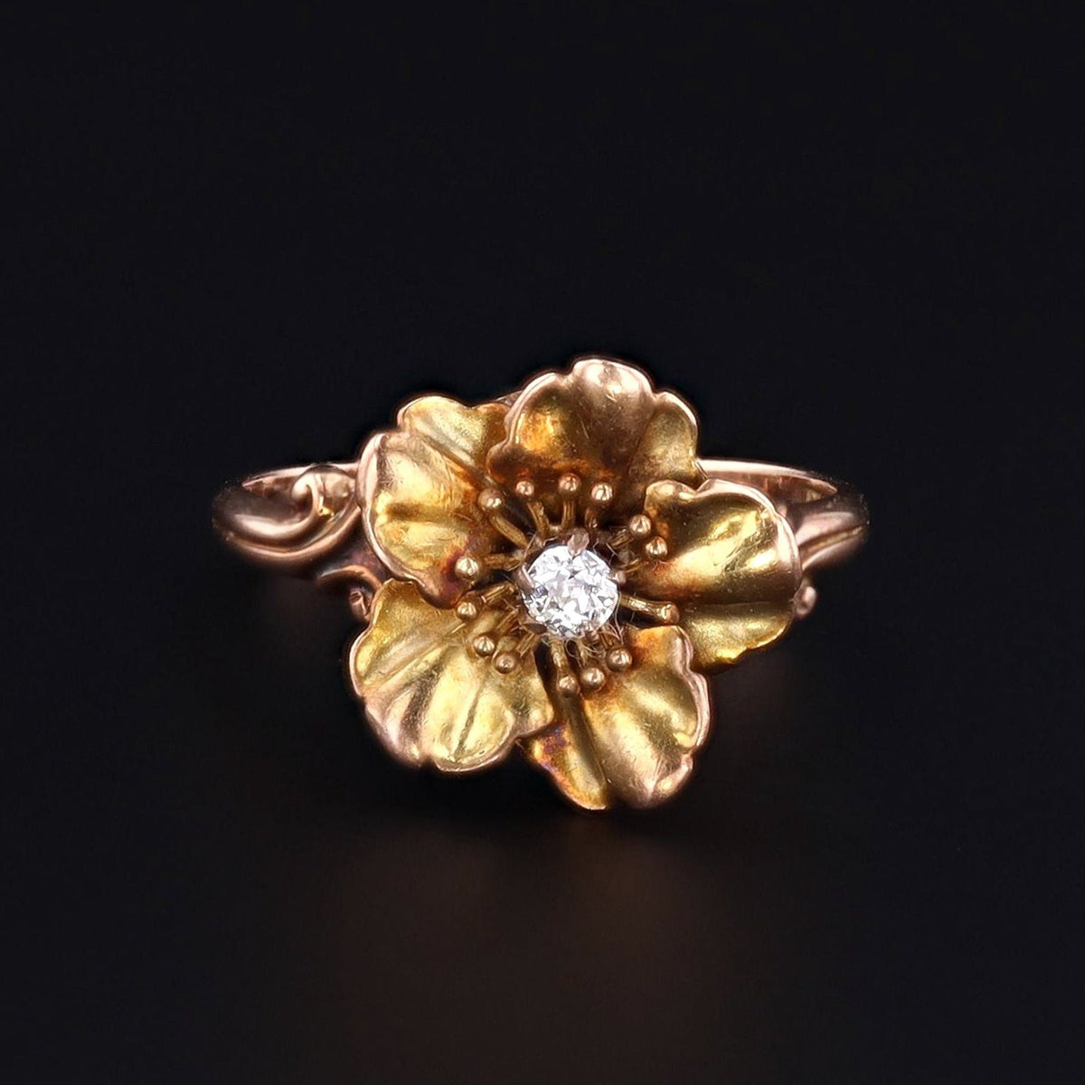 Diamond Flower Ring | Gold Flower Ring - Trademark Antiques