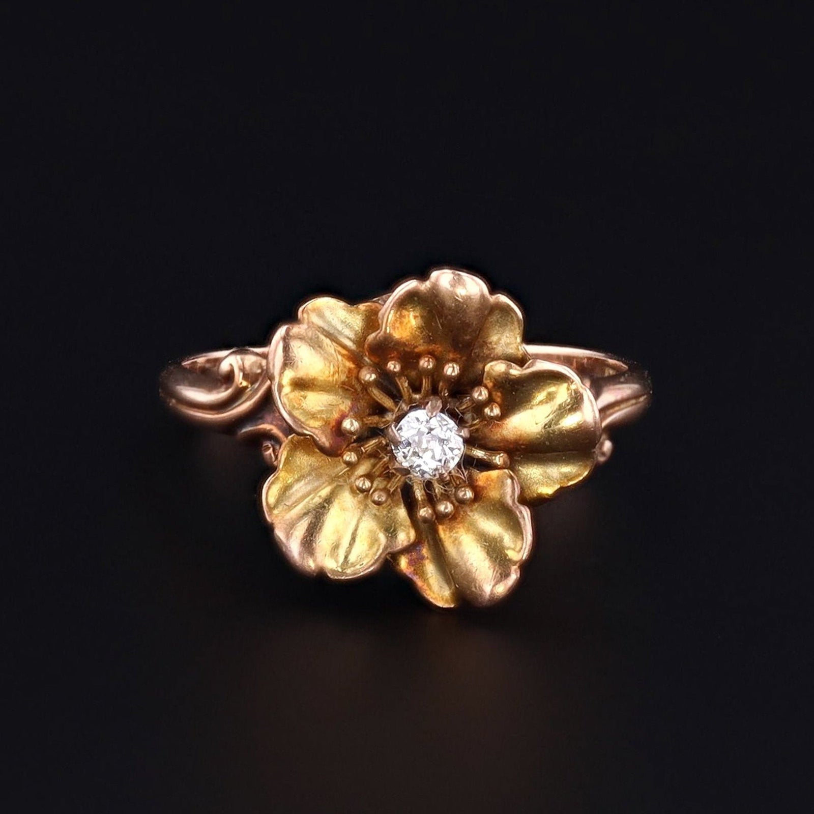 Diamond Flower Ring | Gold Flower Ring - Trademark Antiques