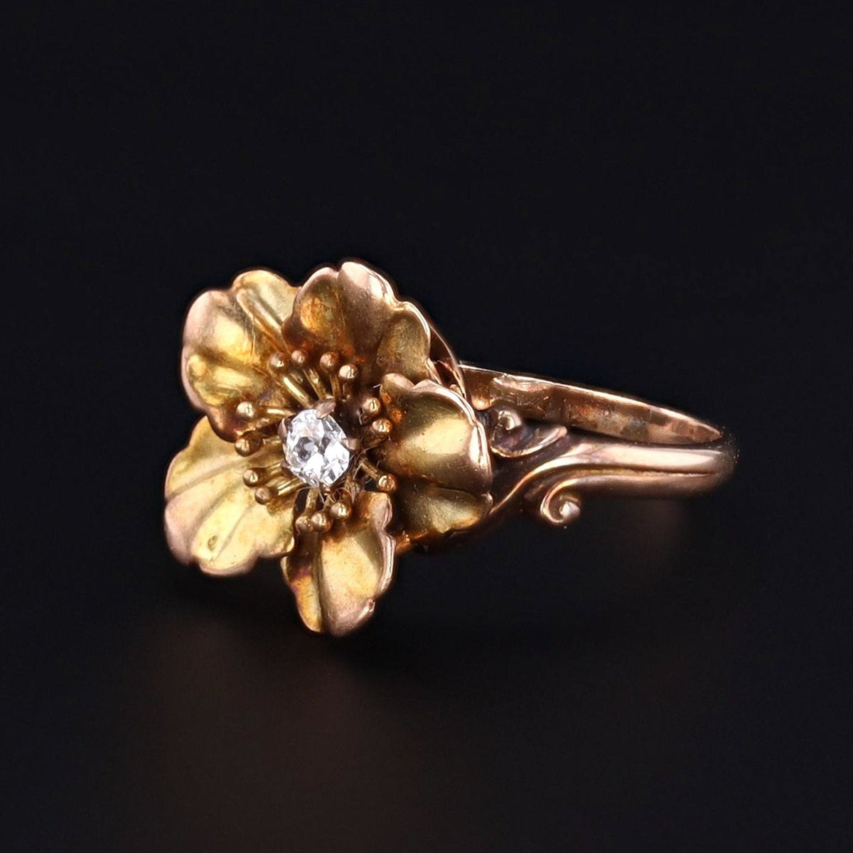 Diamond Flower Ring | Gold Flower Ring - Trademark Antiques