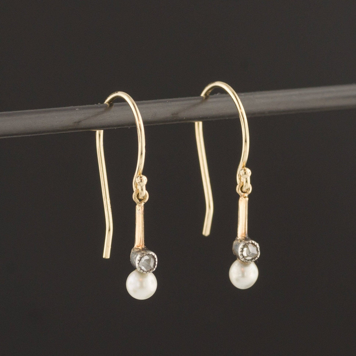Diamond &amp; Pearl Earrings | Pin Conversion Earrings - Trademark Antiques